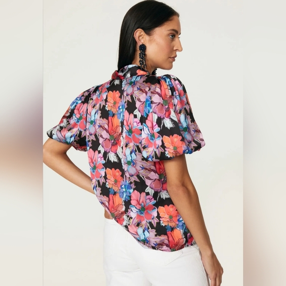 Lobo Rosa Multi-color Floral Balloon Puffy Sleeve Blouse Size XS - Picture 12 of 15